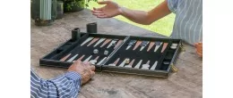 Grand jeu de Backgammon en bois finitions simili cuir