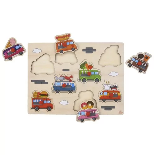 Foodtruck Quality wooden Jigsaw puzzle with button for Toddlers
