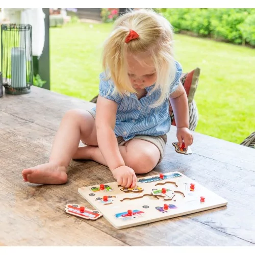 vehicle Quality wooden Jigsaw puzzle with button for Toddlers