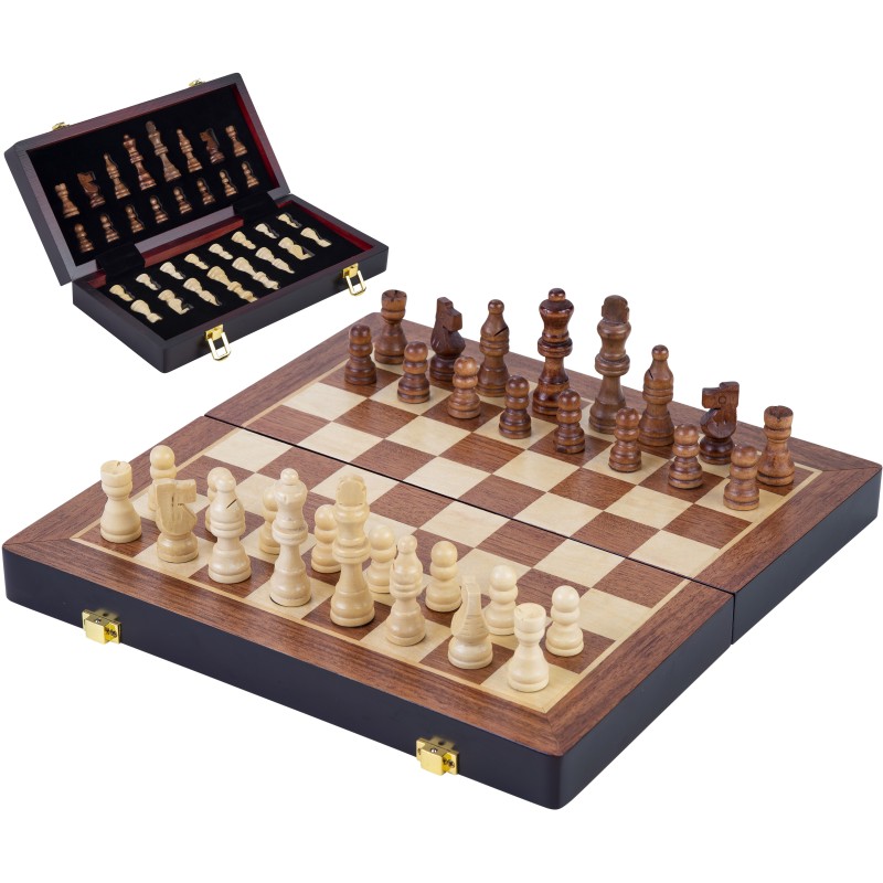 Coffret de jeux d'échecs de luxe en bois 45,5 cm Echecs/Dames Engelhart Longeur:45,5 cm Largeur:45,5 cm Age minimum ( en années 