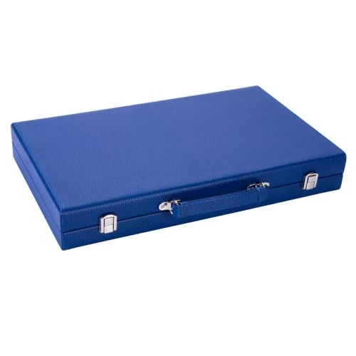 Backgammon bleu de qualité 38 cm, accessoires nacrés