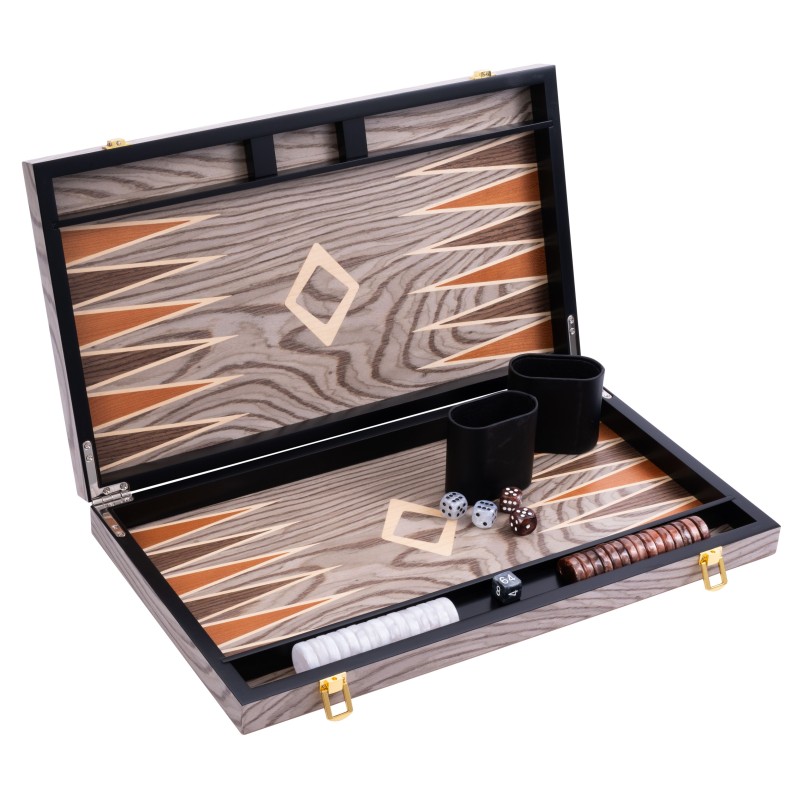 Backgammon de luxe 18 " Plaqué en bois d'ébène gris Backgammon Engelhart Longeur:45,5 cm Largeur:26 cm Profondeur:5,6 cm Age min