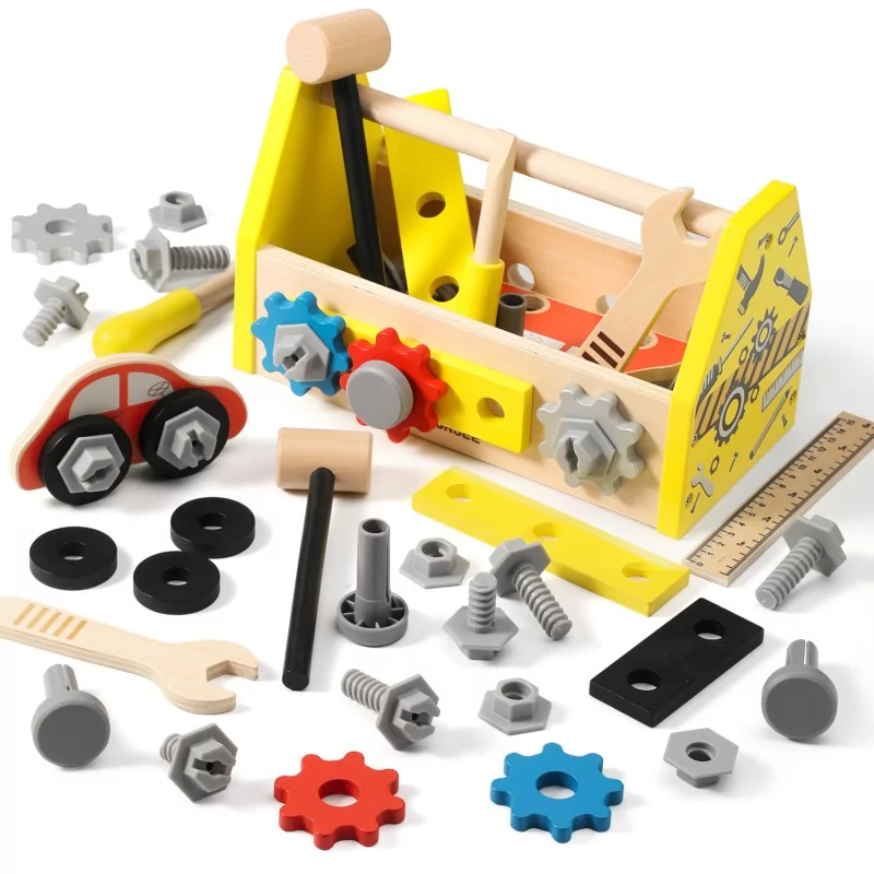 Jouet en bois Boite à outils Mécano 33 pièces pour enfants + 3 ans