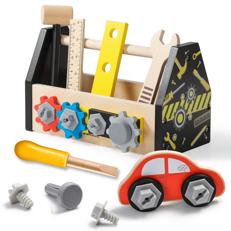 Boite à outils en bois bricolage Dorjee Longeur:25 cm Largeur:15 cm Profondeur:12 cm Poids:1 kg Age minimum ( en années ):3 ans 