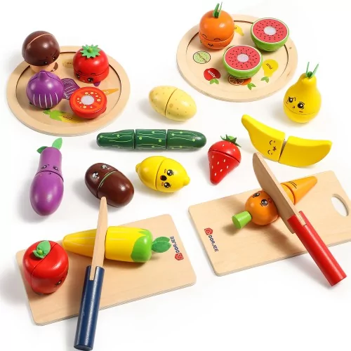 Fruits et légumes à couper en bois