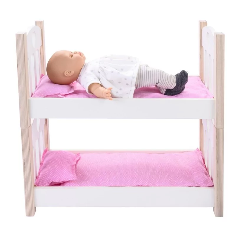 Lits superposés en bois pour poupées rose / blanc