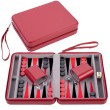 Jeu de backgammon portable 9 pouces rouge avec fermeture éclair sécurisée