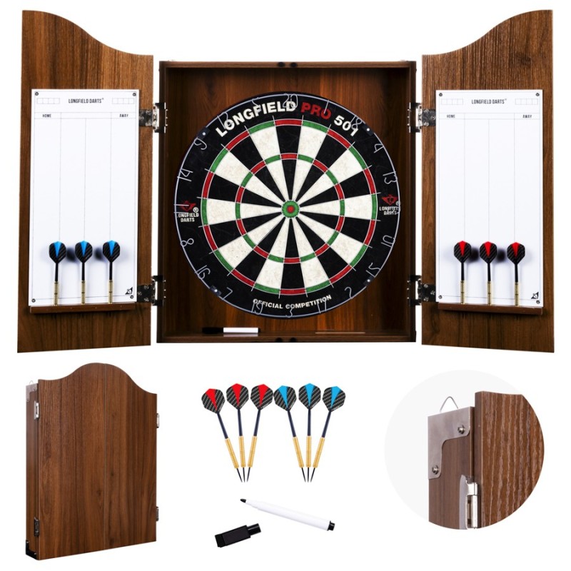 Armoire de jeu de fléchettes complet en bois marron