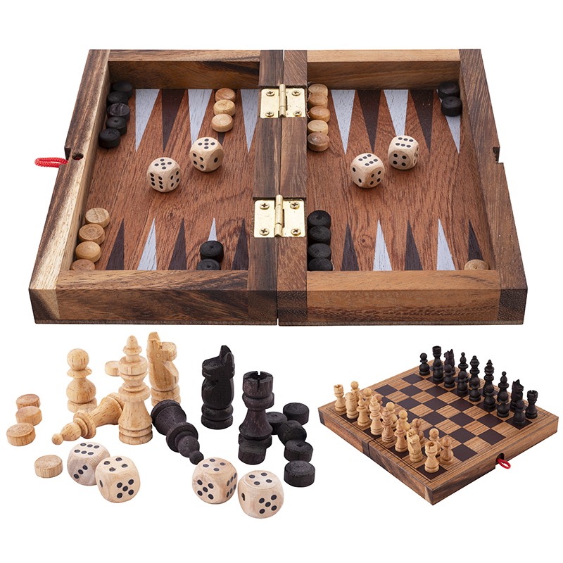 Jeu traditionnel en bois echecs et backgammon