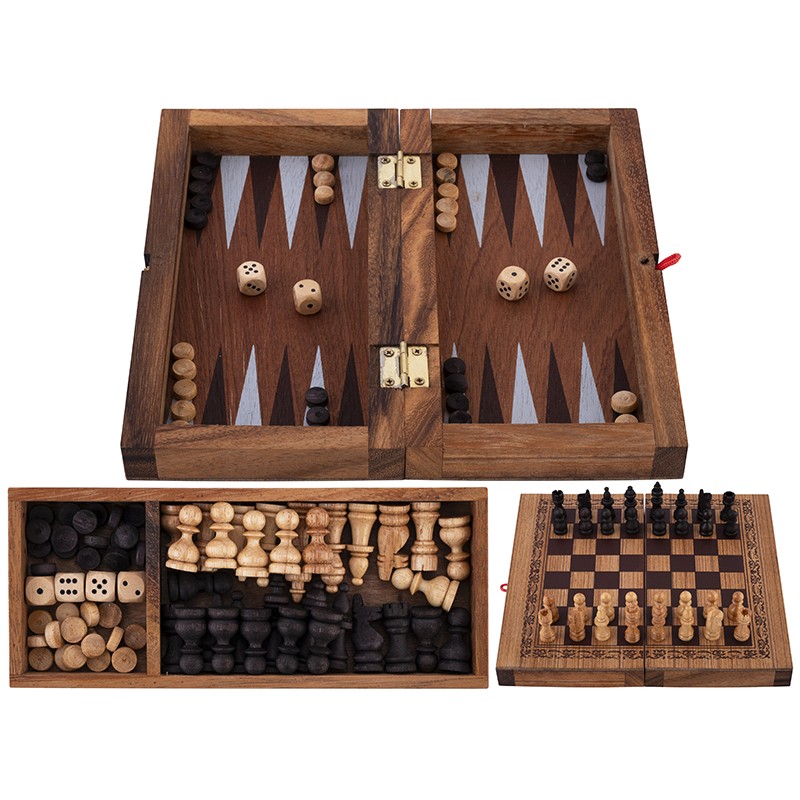 Echecs et backgammon pliant en bois