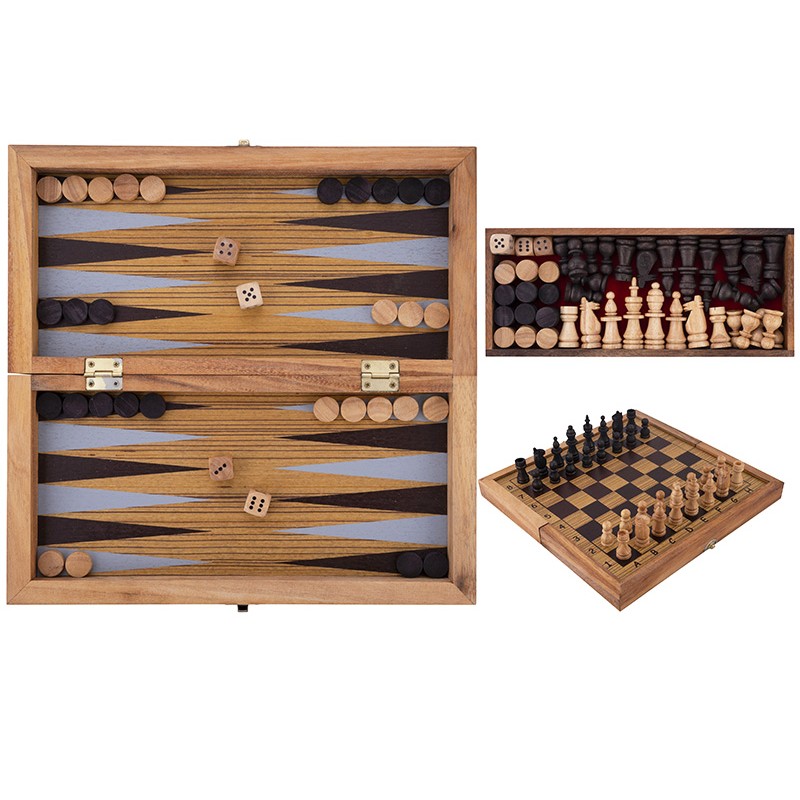coffret de jeu de societe en bois echecs et backgammon