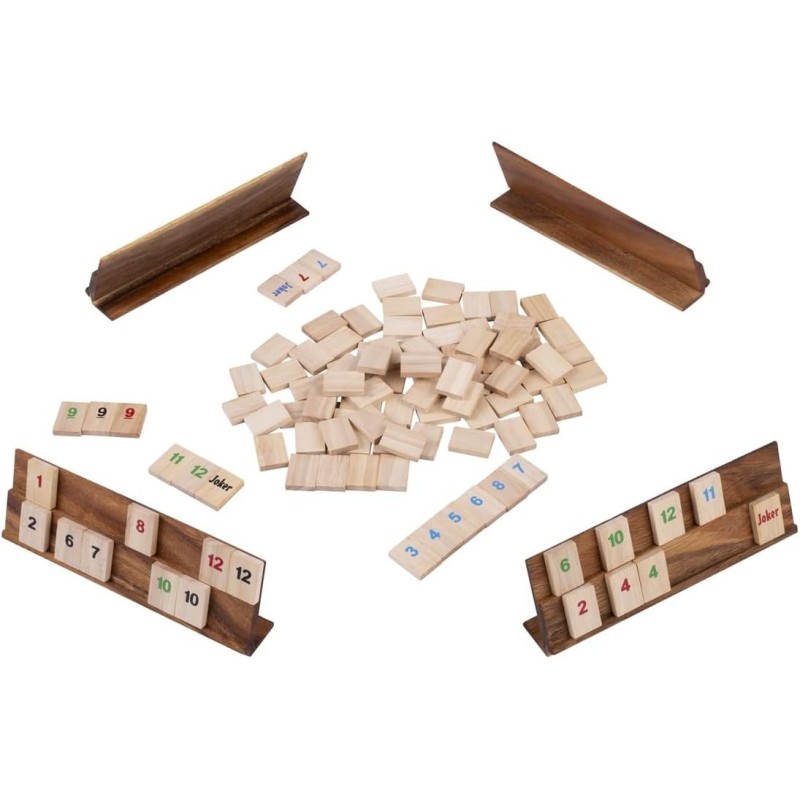 Rummy en bois 2 à 4 joueurs coffret et chevalets Engelhart