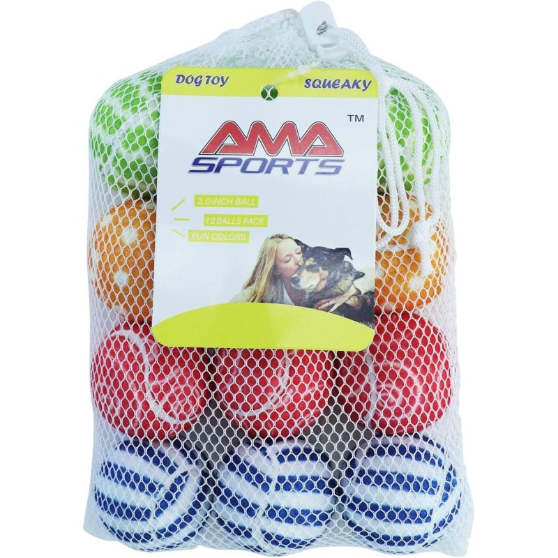 Balles pour chien sonores 5 cm lot 12 multicolores AMA SPORT