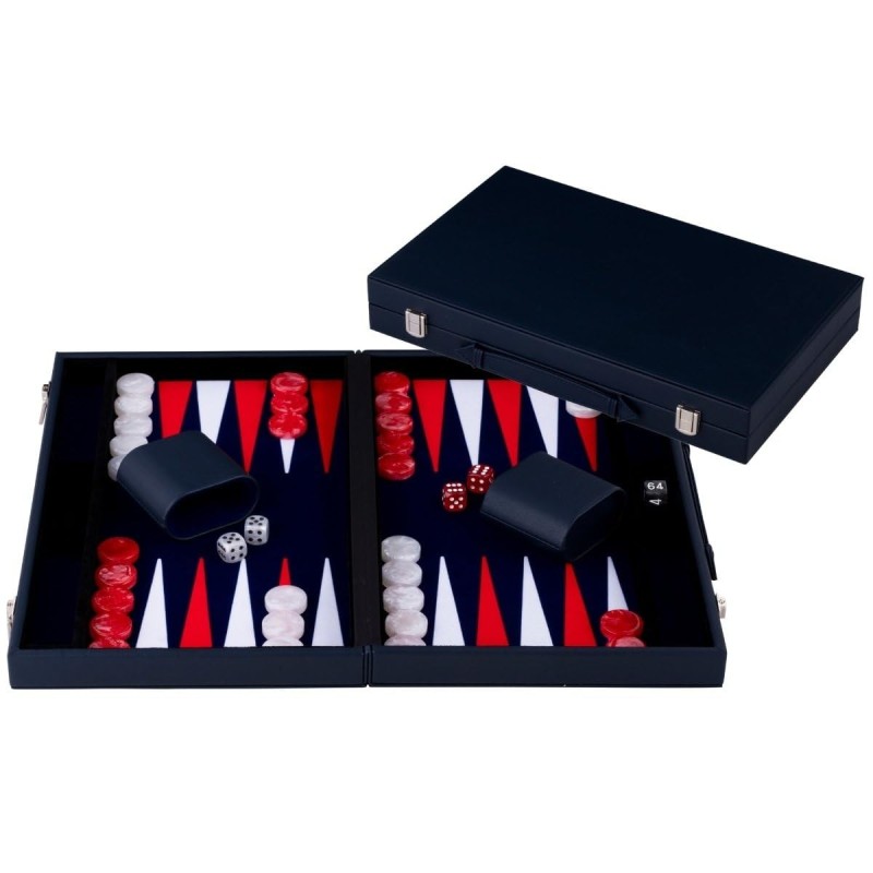 Backgammon similicuir luxe 15 pouces rouge blanc marqueté