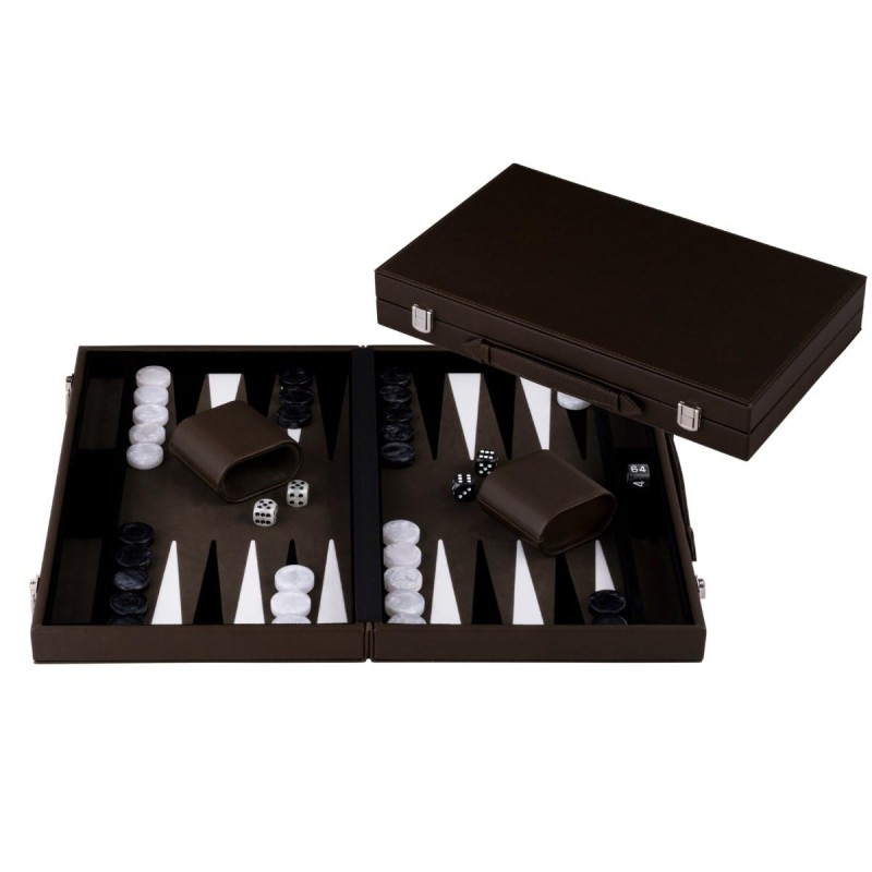 Backgammon cuir luxe 15 pouces olive crème incrusté