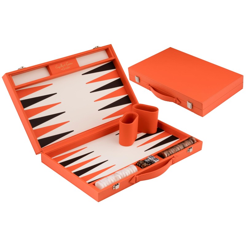 Backgammon similicuir orange luxe 15 pouces marqueté
