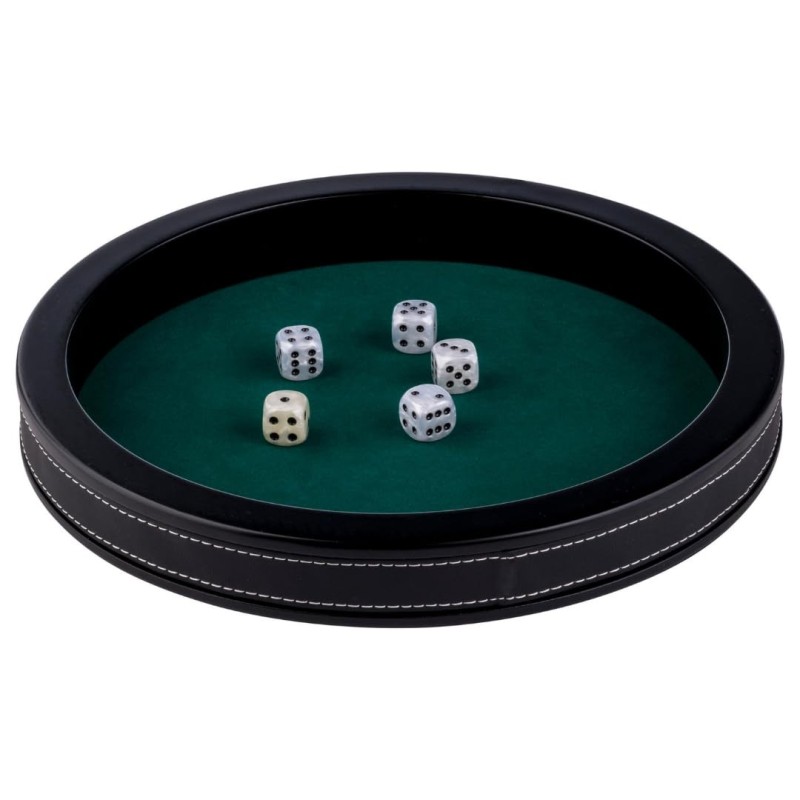 Piste de dés ronde 28 cm similicuir noir feutre vert