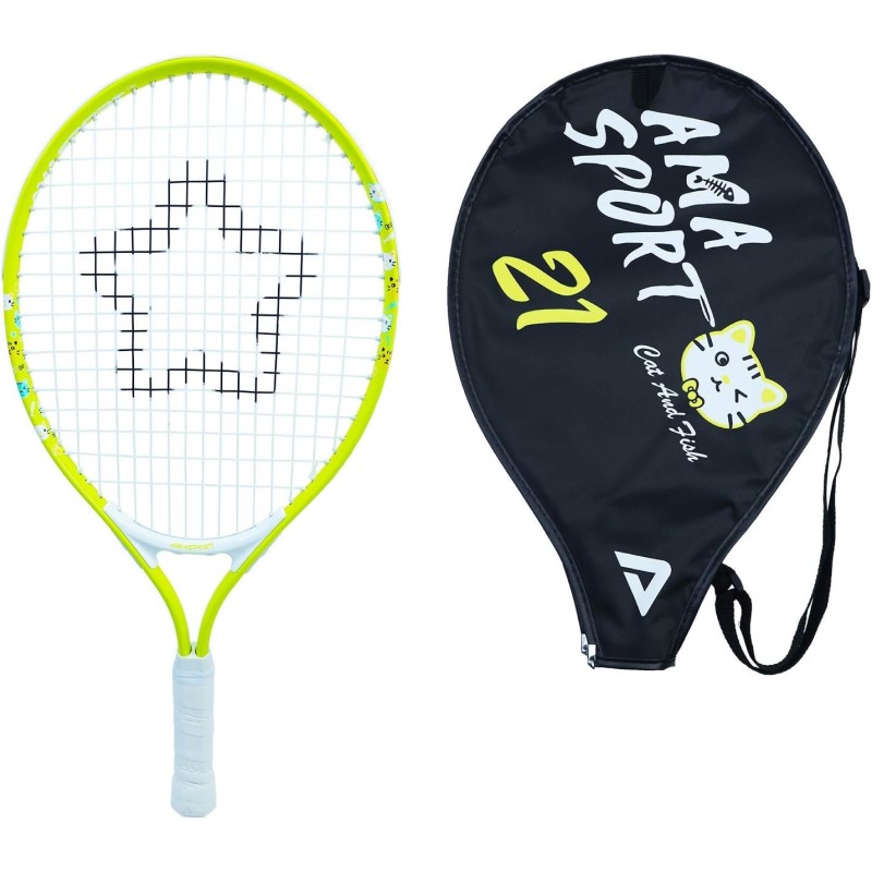 Raquette tennis enfant jaune motif chat AMA SPORT