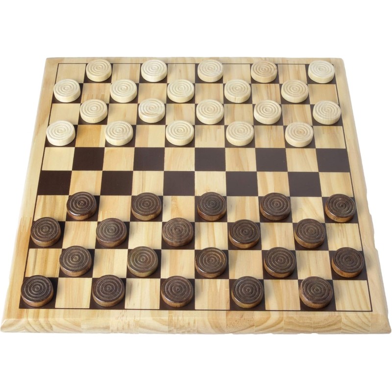 Jeu de dame avec pièces en bois et damier en bois massif