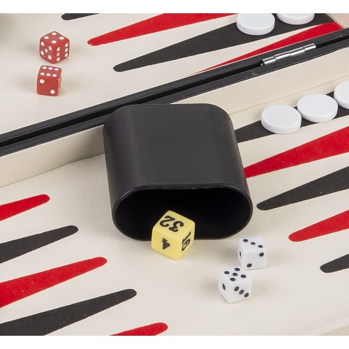 Backgammon Simili Cuir Rouge-Noir-Blanc - 36 cm