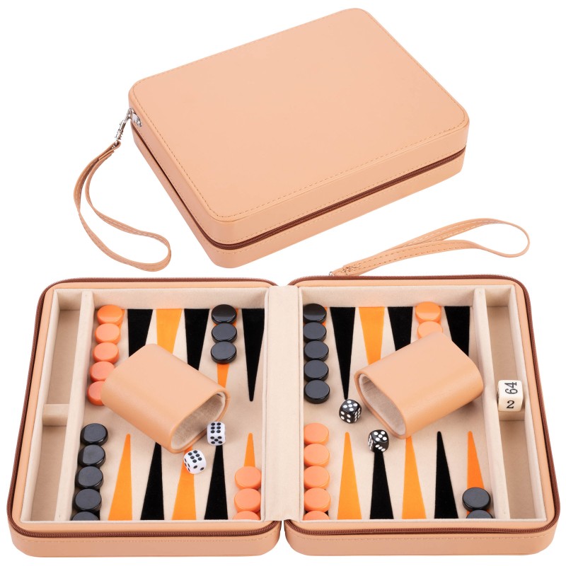Backgammon de voyage 9 " beige orange et noir Backgammon Engelhart
